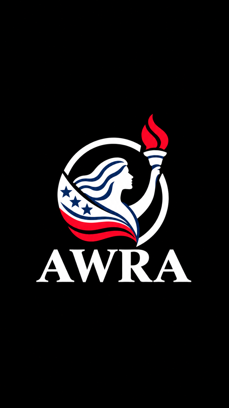 AWRA torch logo on a black background